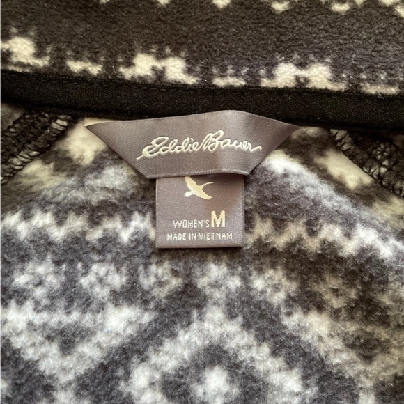 Eddie Bauer Fair Isle Fleece Quarter Zip Black/White Size Medium - Picture 3 of 8